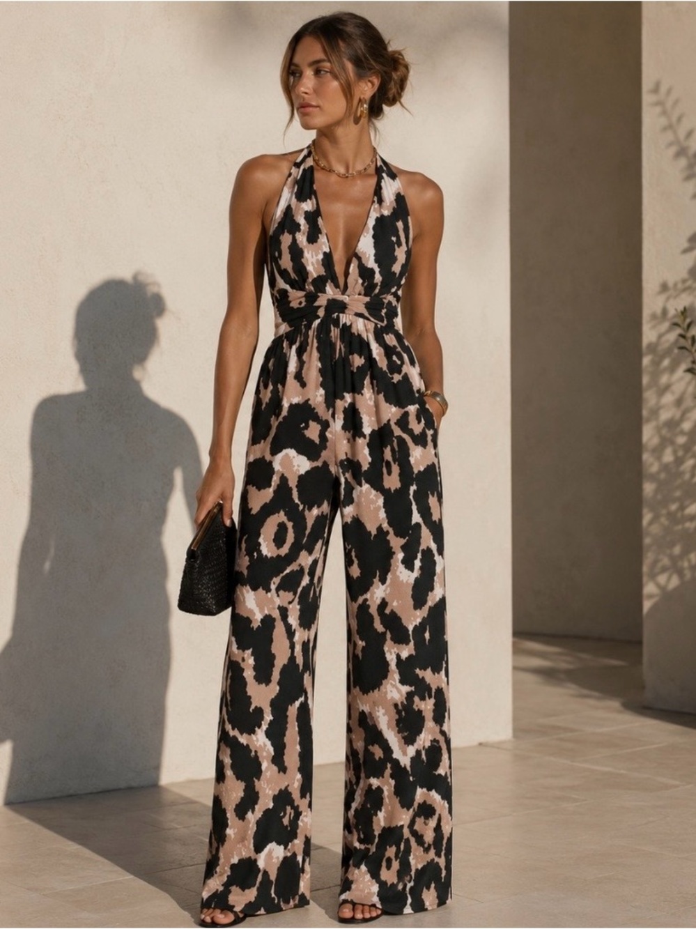 Diane Von Furstenberg for Target Leopard-Print Halter Jumpsuit - Black & Tan S
